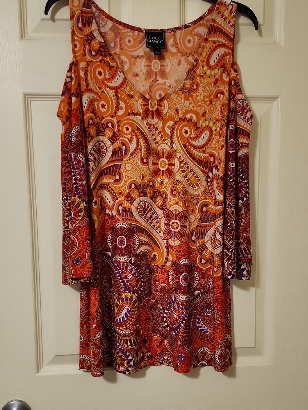 Coco Bianco Orange and Purple Paisley Cold-Shoulder Dress